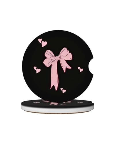 Ceramic Car Cup Coasters 2PCS - Heart Bowknot - color: Heart Bowknot