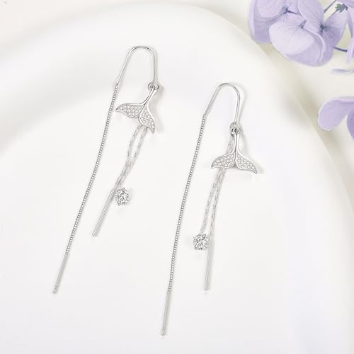 Crab/Mushroom/Lobster/Bat/Angler Fish/Tiger/Elephant/Jellyfish/Flamingo/Scorpion Earrings Dangling Sterling Silver Created Blue Opal Earrings Jewelry Gifts for Women Girls… - style: Mermaid Tail