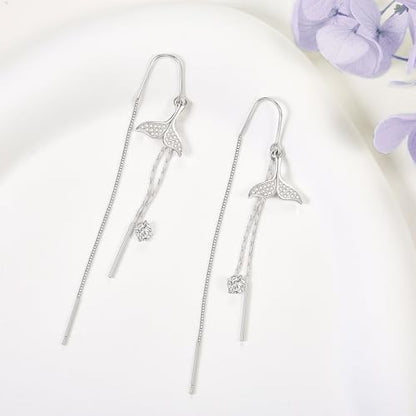 Crab/Mushroom/Lobster/Bat/Angler Fish/Tiger/Elephant/Jellyfish/Flamingo/Scorpion Earrings Dangling Sterling Silver Created Blue Opal Earrings Jewelry Gifts for Women Girls… - style: Mermaid Tail