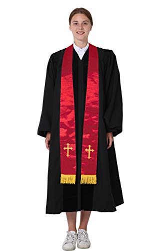 IvyRobes Unisex-adult's Satin Clergy Stole with Embroidery Cross 90"-4 Colors Available - color: Red