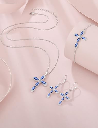 Birthstone Cross Earrings for Women 925 Sterling Silver - color: 09 September - Sapphire