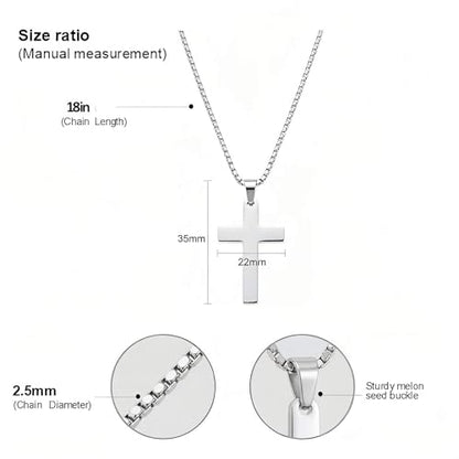 Stainless Steel Cross Necklace Unisex Box Chain 18-24in Faith Gift - size: 18"