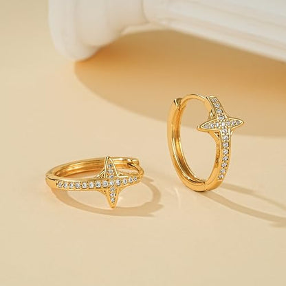 LOYATA Gold Cross Earrings for Women-14K Gold Plated Small Hoop Huggie Earrings Dainty Trendy CZ Cross Hoop Earring Cute Hypoallergenic Hoops Jewelry Gifts for Women Mothers Day Gifts for Mom - color: CZ Style4