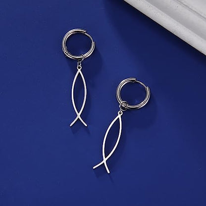 Earrings For Women Jesus Fish Faith Symbol Earrings Stainless Steel Chic Arc Fish Hook Earrings Christian Jewelry - color: silver 4