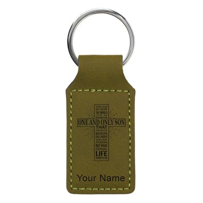 LaserGram Rectangle Keychain, Bible Verse John 3-16, Personalized Engraving Included - color: Camo Green