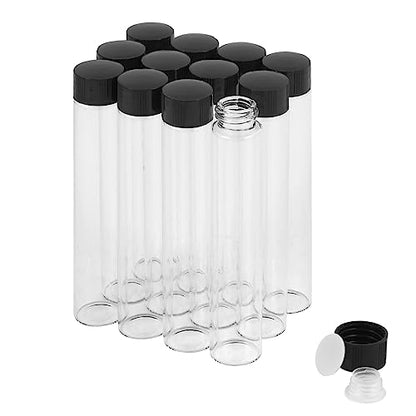 12PCS 30ml Clear Glass Small Vials with Screw Caps & Plastic Stoppers - size: 30ml