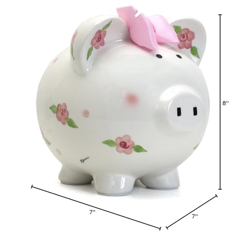 Child to Cherish Ceramic Piggy Bank for Girls, Posies and Polka Dots - color: Posies and Polka Dots