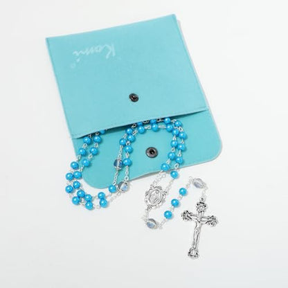 KOMI 6 MM Pearl Rosary Beads With Crucifix, Catholic Necklace for Women With Velvet Bag or Rosary Box - style: Rosary-2