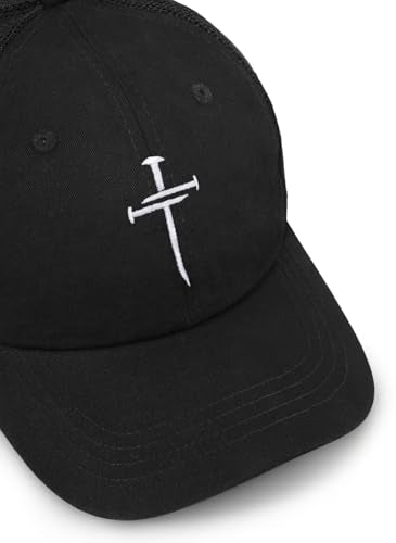 Christian Gifts for Men Women, Religious Cross Logo Embroidered Low Profile Unisex Dad Hat - color: Mesh-black