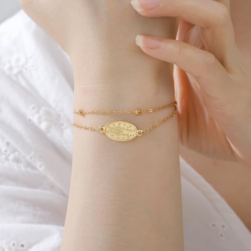 VASSAGO Virgin Mary Bracelet for Women Men Double-Sided Virgen de Guadalupe Rosary Bracelet Medal Handmade Braided Rope Catholic Christian Religious Jewelry Gift - color: gold layered