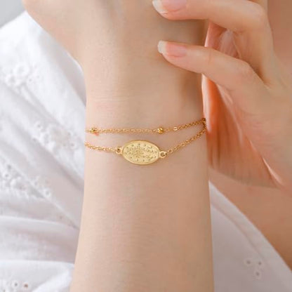 VASSAGO Virgin Mary Bracelet for Women Men Double-Sided Virgen de Guadalupe Rosary Bracelet Medal Handmade Braided Rope Catholic Christian Religious Jewelry Gift - color: gold layered