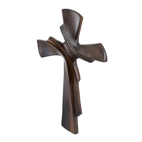 DAICAT - Hand-Carved Wooden Cross 9.8” – Christian Wall Decor for Easter, Baptism Gift, Unique Religious Gift for Mom, Sister, Teen Boy (No 1)