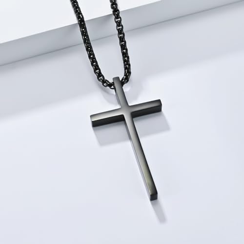 Cross Necklace for Men,Stainless Steel Christian Pendant Jewelry - color: C-black-60cm chain