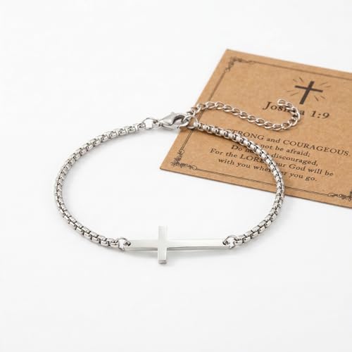 Cross Bracelet for Men with Inspirational Card - color: Silvery