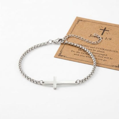 Cross Bracelet for Men with Inspirational Card - color: Silvery