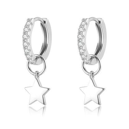 DAILY VIBES Cute Butterfly Star Cross Heart CZ Dangle Earrings for Women - color: Silver Mini Star