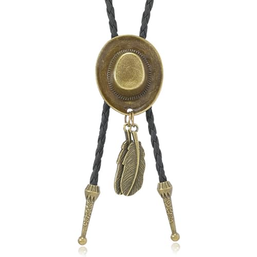 Western Cowboy Bolo tie for Men Women Gold Silver Death Skull Moth Cross Bolo Tie Christmas Deer Rooster Wolf Necktie Gift - color: 12# Cowboy Hat2