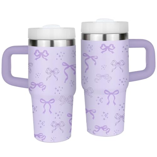 Purple Bow Tumbler for Kids - 14 oz Tumbler with Handle and Straw, Stainless Steel Insulated Cup, BPA Free Tumblers Birthday Gift for Bow & Elegance Lovers, Outdoor Sports, Travel - color: PurpleBow1