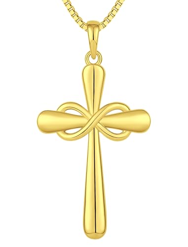 YL Cross Necklace 925 Sterling Silver Infinity Pendant Ankh Criss Jewelry for Women - color: B: all 18k gold