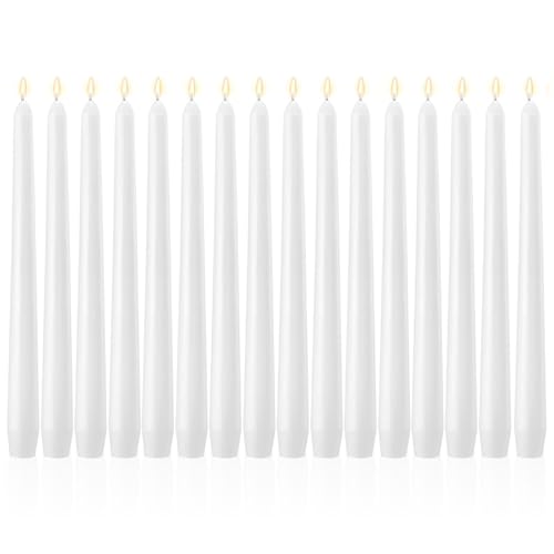 MTLEE 16 Pcs 10 Inch Taper Candle Sticks Smokeless Unscented, White - color: White