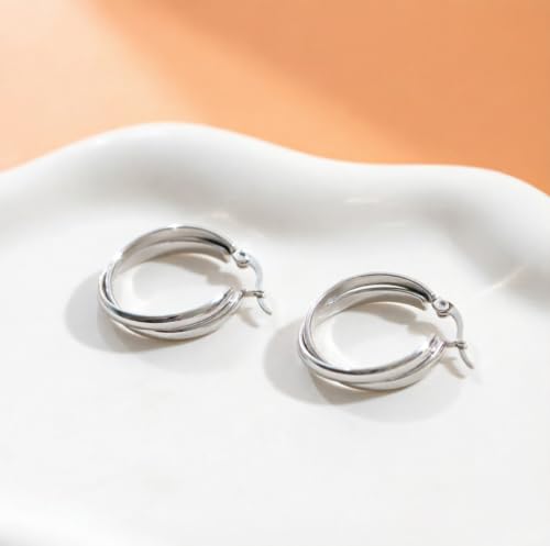 Criss Cross Hoop Earring for Women,24mm Wide Intertwined Round Hoops Jewelry - color: Silver