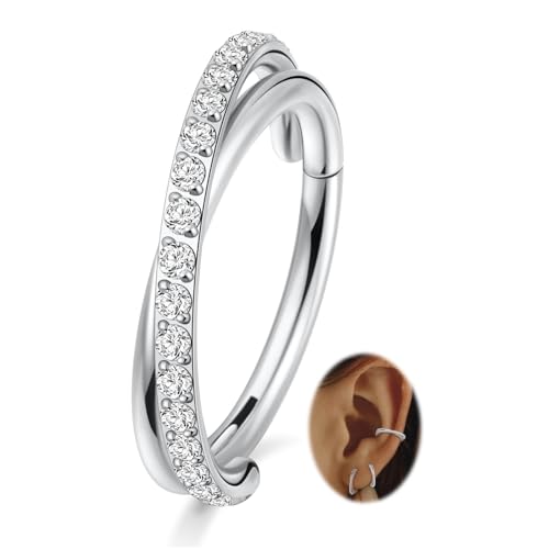 Conch Hoop Earring Conch Piercing Jewelry Cross Nose Ring Earlobe Earring - color: Silver, size: 16G 8mm