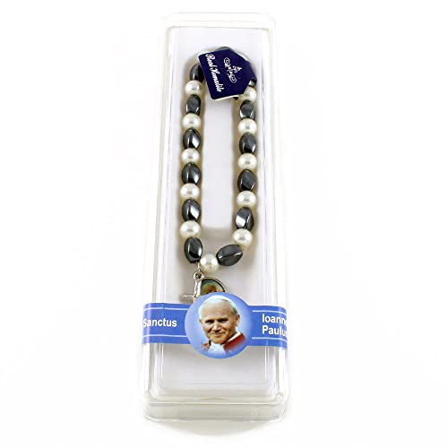 Rosary Bracelet Hematite - style: Pope Pope John II - white