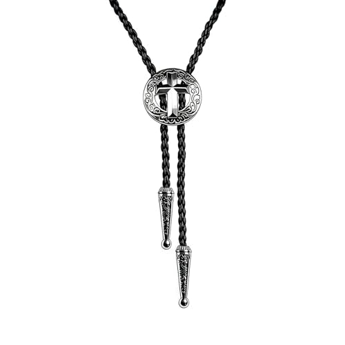 Fashionable Cross Bolo Tie Multi-Color Cross Shield Necktie - color: Retro Silver-style 3