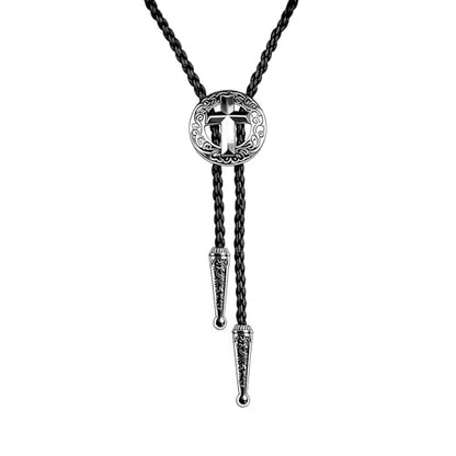 Fashionable Cross Bolo Tie Multi-Color Cross Shield Necktie - color: Retro Silver-style 3