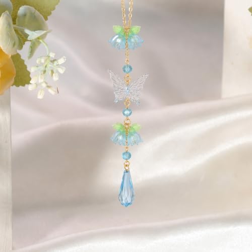 Butterfly Flower Car Rearview Mirror Charm Blue of Valley - color: Blue - Butterfly