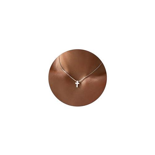 Cross Necklace for Women, Dainty 14K Gold Plated Cross Pendant Simple Long Necklaces for Women, Christian Faith Necklace Trendy Gold Jewelry Gifts for Easter - color: silver small cross necklace