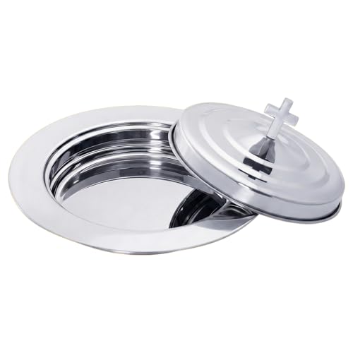1Pcs Stainless Steel Communion Bread Plate for Church with Lid Silver - color: Silver