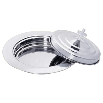 1Pcs Stainless Steel Communion Bread Plate for Church with Lid Silver - color: Silver
