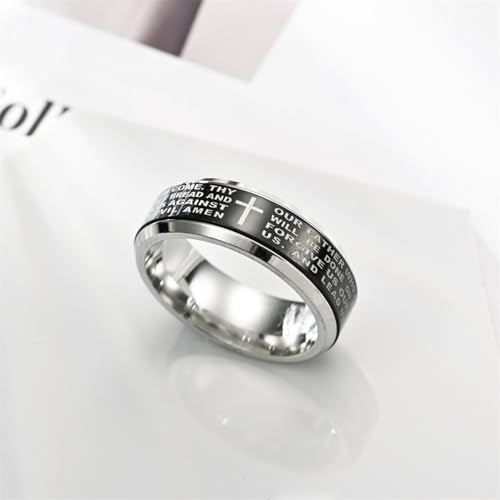 Fidget Spinner Lord's Prayer Ring Titanium Steel Christian Cross Bible Verse Ring, Anxiety Relief Religious Jewelry, Rotatable Prayer Fidget Accessory