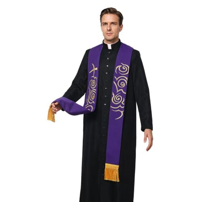 BLESSUME Purple Stole Chasuble Clergy Pastor Embroidery Stole