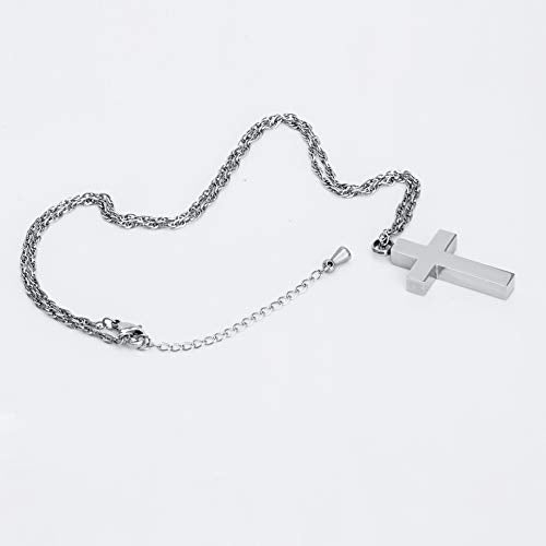 Cremation Cross Necklace for Ashes Stainless Steel Cross Urn Necklace Ashes Holder Memorial Jewelry-In Loving Memory - color: Silver, style: Customize