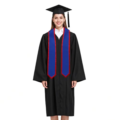 Unisex Adult Graduation Honor Stole Classic End With Trim 72" Long - color: Royal Blue With Red Trim