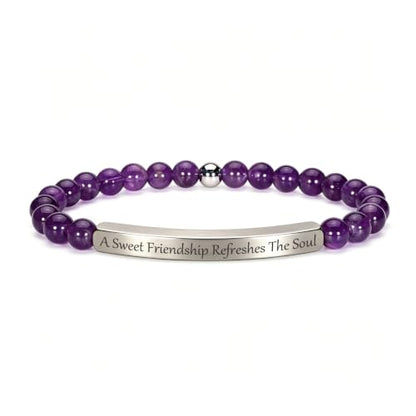 Amethyst Christian Bracelet for Women, 18K Gold Plated Bible Verse Jewelry, Inspirational Religious Faith Gift, Scripture Jewelry for Encouragement & Strength - color: A sweet friendship refreshes the soul-Amethyst Silver