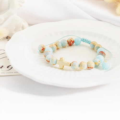 BAYLAY Gifts for Teen Girls Boys, Cross Bracelet for Kids Easter Christian Religious First Communion Baptism Confirmation Gifts for Girls Boys - color: Blue Imperial