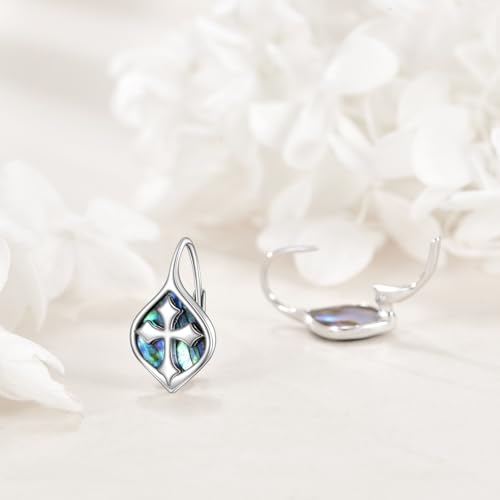 Celtic Trinity Knot Earrings for Women 925 Sterling Silver Triquetra Knot Leverback Abalone Shell Irish Jewelry Tree of Life Gift - style: cross