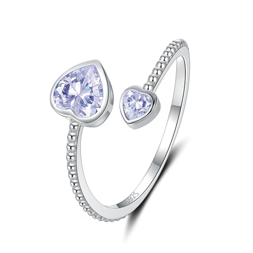 Step Forward 925 Sterling Silver Birthstone Rings for Women - Adjustable Open Heart Ring Constellation Month Band for Her Birthday Gifts Jewelry - color: June