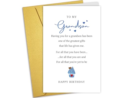 Nchigedy Birthday Card for Grandson, Grandson Poem Birthday Card, Happy Birthday Card for Adult Grandson, Grandson Birthday Card from Grandparents - color: #17