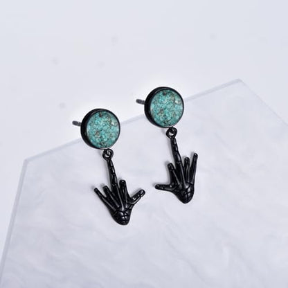 Black Dangle Drop Earrings 925 Sterling Silver Turquoise Earrings Jewelry Gifts for Women Men - style: Skeleton Hand