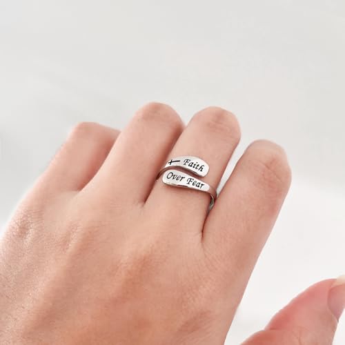 925 Sterling Silver Inspirational Adjustable Rings - Personality Encouragement Jewelry Gift For Women - style: Faith Over Fear