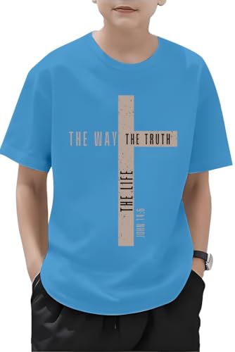 Christian Shirts for Boys Jesus Cross Casual Tops - color: Blue, size: 9-10 Years
