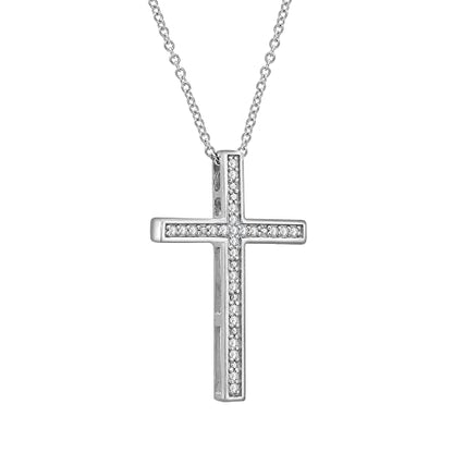 Timeless Love 925 Sterling Silver Classic Cross Necklace with 1/10 CTW Natural Round Diamond, 18 in Pendant Chain, Spring Ring Clasp, for Women, Meaninful Faith Gift