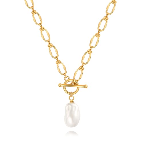 SOFYBJA Saint Benedict Necklace Drop 18K Gold Toggle Medallion Coin Cross Pendant Necklaces Religious Jewelry Catholic Gift for Women - color: Gold Chunky Baroque Pearl Pendant Necklace for Women