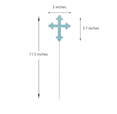 Blue Glitter Cross Centerpiece Sticks for Baptism Christening Party Decorations - Set of 10 - color: Blue