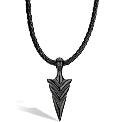 SERASAR Premium Leather Necklace Men | Stainless Steel Pendant | Secure Clasp | Three Colors | Jewelry Box Included - color: Black, size: 50cm, style: Arrow