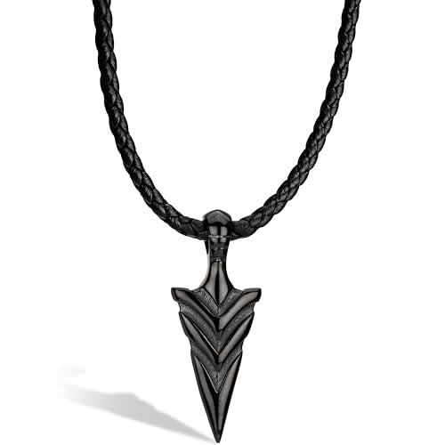 SERASAR Premium Leather Necklace Men | Stainless Steel Pendant | Secure Clasp | Three Colors | Jewelry Box Included - color: Black, size: 50cm, style: Arrow